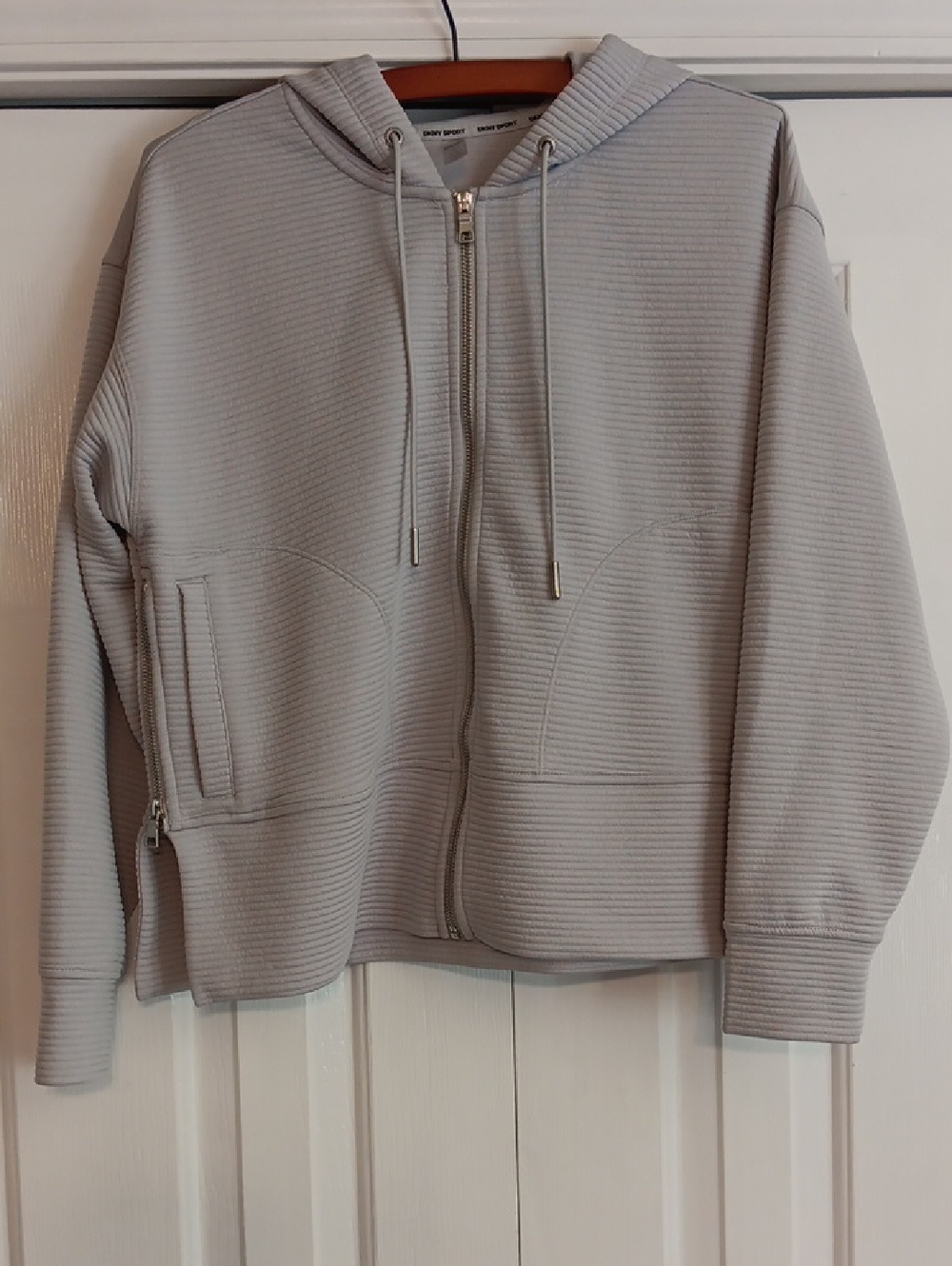 DKNY Sport Light Grey Hooded Zippered Lightweight Jacket - Size M